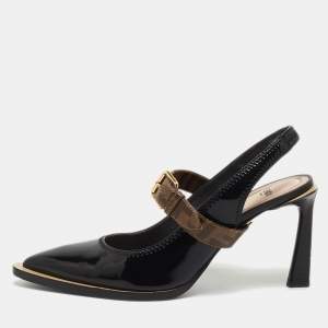 Pre Owned Fendi Black Patent Leather fframe Mary Jane Pumps Size 38.5