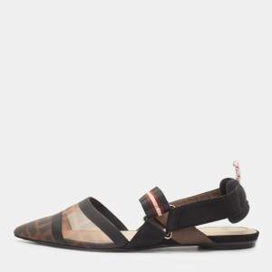 Pre Owned Fendi Black Mesh and Canvas Colibri Slingback Flats Size 39