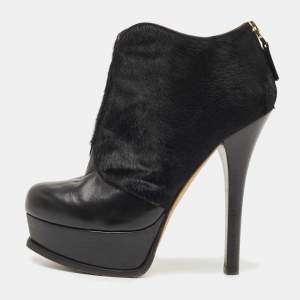 Pre Owned Fendi Black Leather And Suede Fendista Ankle Boots Size 36.5