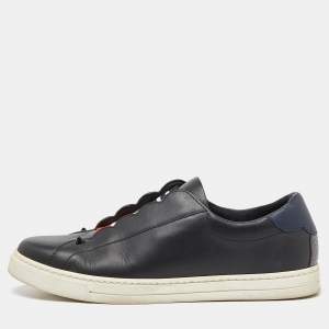 Pre Owned Fendi Black Leather and Logo Knit Rockoclick Slip On Sneakers Size 37