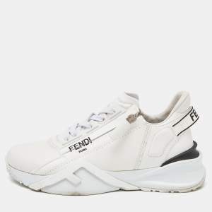 Pre Owned Fendi White Leather Flow Lace Up Sneakers Size 38