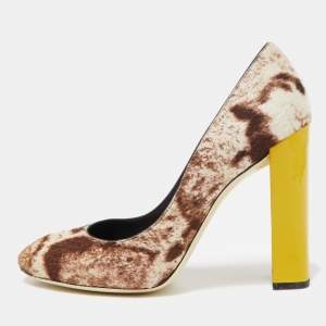 Pre Owned Fendi Brown/White Calf Hair Round Toe Pumps Size 39