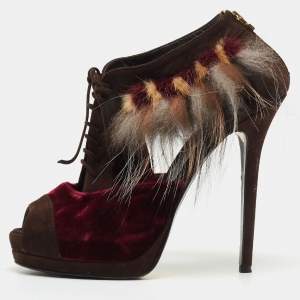 Pre Owned Fendi Multicolor Faux Fur and Suede Embellished Booties Size 41