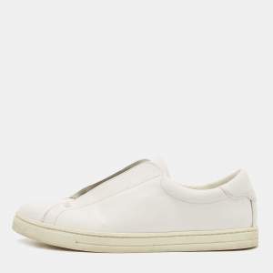 Pre Owned Fendi White/Brown Leather and Zucca Elastic Band Slip On Sneakers Size 40