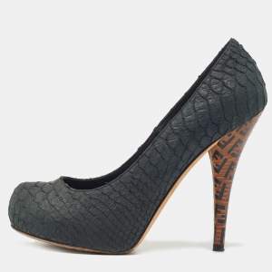 Pre Owned Fendi Dark Green Python Embossed Leather Superstar Pumps Size 36