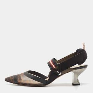 Fendi Multicolor Mesh and Canvas Colibri Slingback Pumps Size 39.5