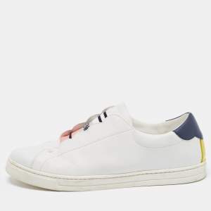 Pre Owned Fendi White Leather Rockoclick Sneakers Size 40