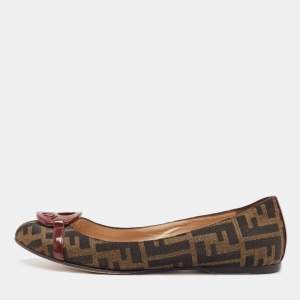 Pre Owned Fendi Brown Zucca Canvas Ballet Flats Size 38.5