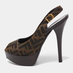 Pre Owned Fendi Brown Canvas Fendista  Pumps Size 39.5