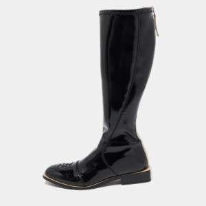 Fendi Black Patent Leather Knee Length Boots Size 39.5
