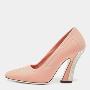 Pre Owned Fendi Pink/Grey Neoprene and Rubber FFreedom Pumps Size 37.5