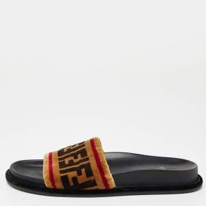 Fendi Brown Velvet Forever Fendi Slide Flats Size 37