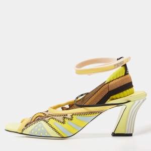 Pre Owned Fendi Yellow Mesh and Rubber Ankle Strap Sandals Size 38.5