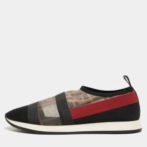 Pre Owned Fendi Tricolor Zucca Mesh and Leather Slip On Sneakers Size 38.5