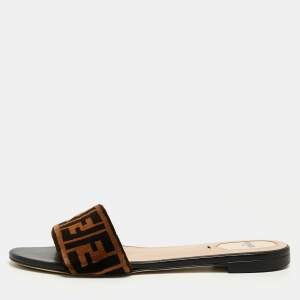 Fendi Two Tone Zucca Velvet Flat Slides Size 40