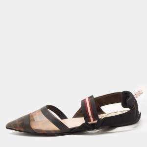 Pre Owned Fendi Brown/Brown Mesh and Canvas Colibri Sandals Size 39.5