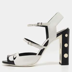 Fendi Black/White Leather Ankle Strap Sandals Size 38.5