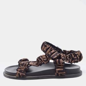Fendi Brown Zucca Satin Feel Ankle Strap Sandals Size 39