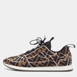 Pre Owned Fendi Brown Nylon F Freedom Low Top Sneakers Size 38