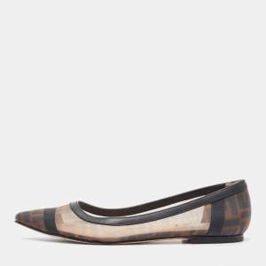 Pre Owned Fendi Beige/Brown Mesh and Leather Colibri Ballet Flats Size 38
