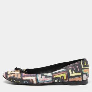 Pre Owned Fendi Multicolor Zucca Spalmati Coated Canvas Bow Ballet Flats Size 38.5