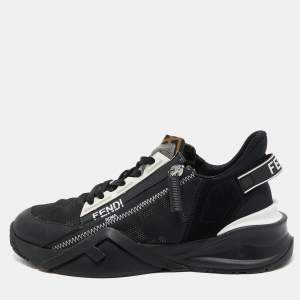 Fendi Black Mesh and Leather Printed Sneakers Size 38.5