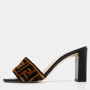 Fendi Brown/Beige Zucca Velvet Slide Sandals Size 39