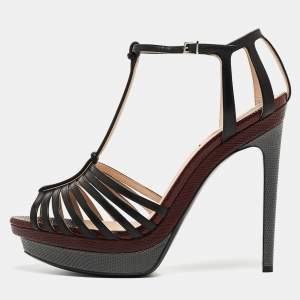 Pre Owned Fendi Tricolor Lizard Embossed Leather Strappy T Bar Sandals Size 40