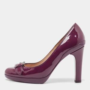 Fendi Burgundy Patent Leather Buckle Detail  Round Toe Pumps Size 36.5