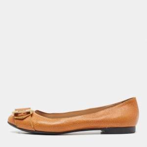 Pre Owned Fendi Brown Lizard Embossed Leather Buckle Detail Ballet Flats Size 39