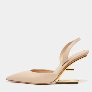 Fendi Beige Leather Slingback Pumps Size 39 