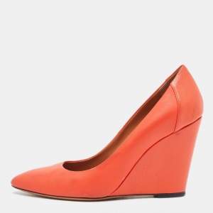 Pre Owned Fendi Orange Leather Wedge Pumps Size 38.5