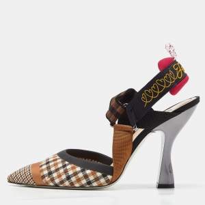 Pre Owned Fendi Tricolor Printed Canvas and Leather Colibri Slingback Pumps Size 40