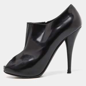 Fendi Black Patent Leather and Mesh Open Toe Booties Size 36