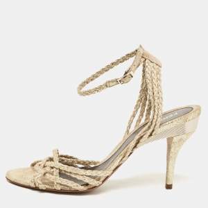 Fendi Metallic Braided Textured Suede Ankle Strap Sandals Size 38.5