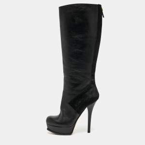 Pre Owned Fendi Black Calf and Leather Knee Length Boots Size 40
