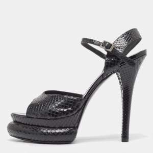 Fendi Black Python Bubble Platform Ankle Strap Sandals Size 38.5