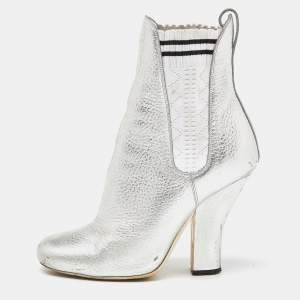 Fendi Silver Leather Marie Antoinette Ankle Boots Size 37