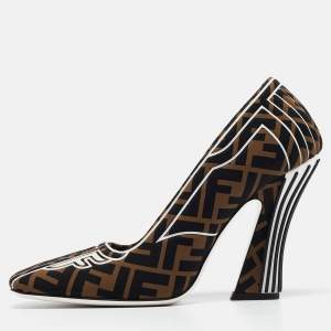 Pre Owned Fendi Brown/Black Zucca Fabric FFreedom Pumps Size 39