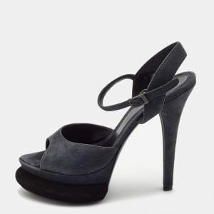 Fendi Navy Blue Suede Platform Ankle Strap Sandals Size 38