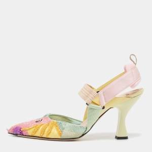 Fendi Multicolor Beaded Mesh Colibri Slingback Pumps Size 40