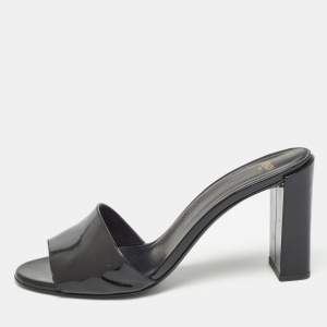 Fendi Black Patent Leather Open Toe Slide Sandals Size 39