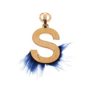 Pre Owned Fendi Abclick Letter S Fur Gold Tone Charm 