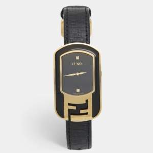 Fendi Black Diamond Gold Plated Stainless Steel Leather Chameleon 30000M Women's Wristwatch 29 mm