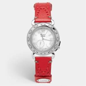 Fendi Mother of Pearl Diamond Stainless Steel Leather Selleria 8100M Women's Wristwatch 37 mm
