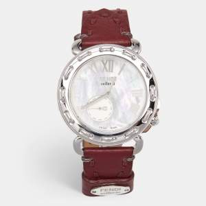 Fendi White Mother Of Pearl Stainless Steel Leather Selleria 8100M Women's Wristwatch 37 mm