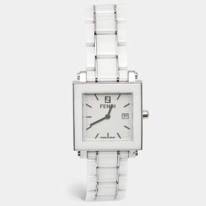 Pre Owned Fendi Quadro 6200G White Ceramic Enamel Stainless Steel Unisex Wristwatch 30 mm