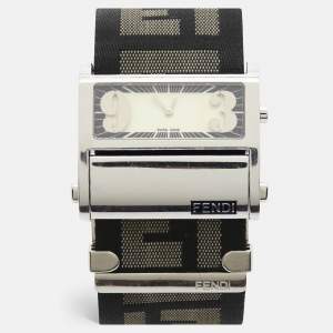 Pre Owned Fendi Zip Code 1120G Cream Dial Stainless Steel Canvas Women's Wristwatch 45 mm