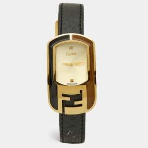 مملوكة مسبقًا Fendi Chameleon 30000M Champagne Dial Gold Plated Stainless Steel Leather Diamond Women's Wristwatch 29 mm