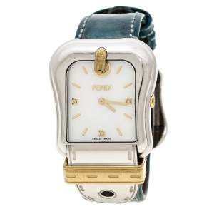 Pre Owned Fendi White Mother of Pearl Gold Plated Stainless Steel 3800G Women's Wristwatch 33 mm